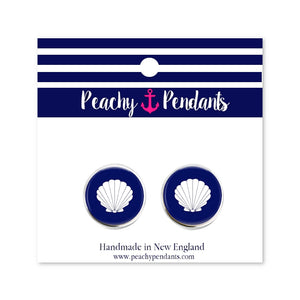 Navy Sea Shell Stud Earrings