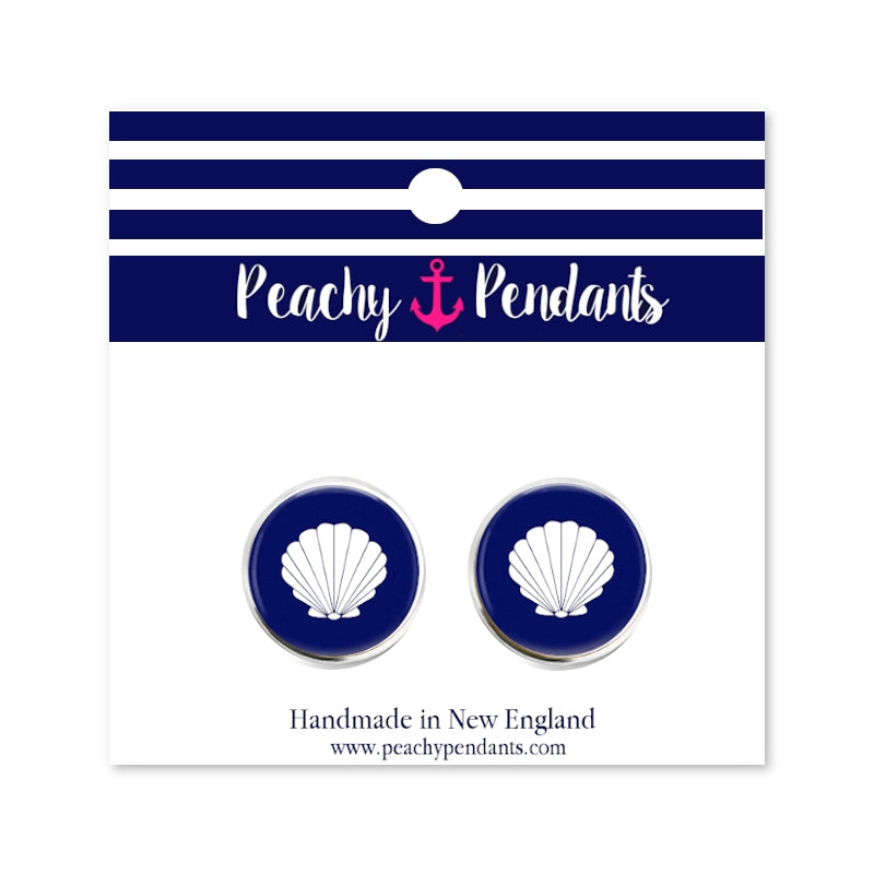 Navy Sea Shell Stud Earrings