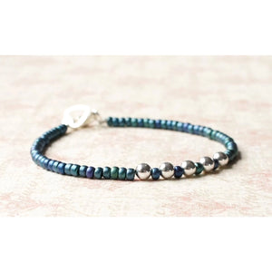 Metallic Blue And Silver Beads Bracelet