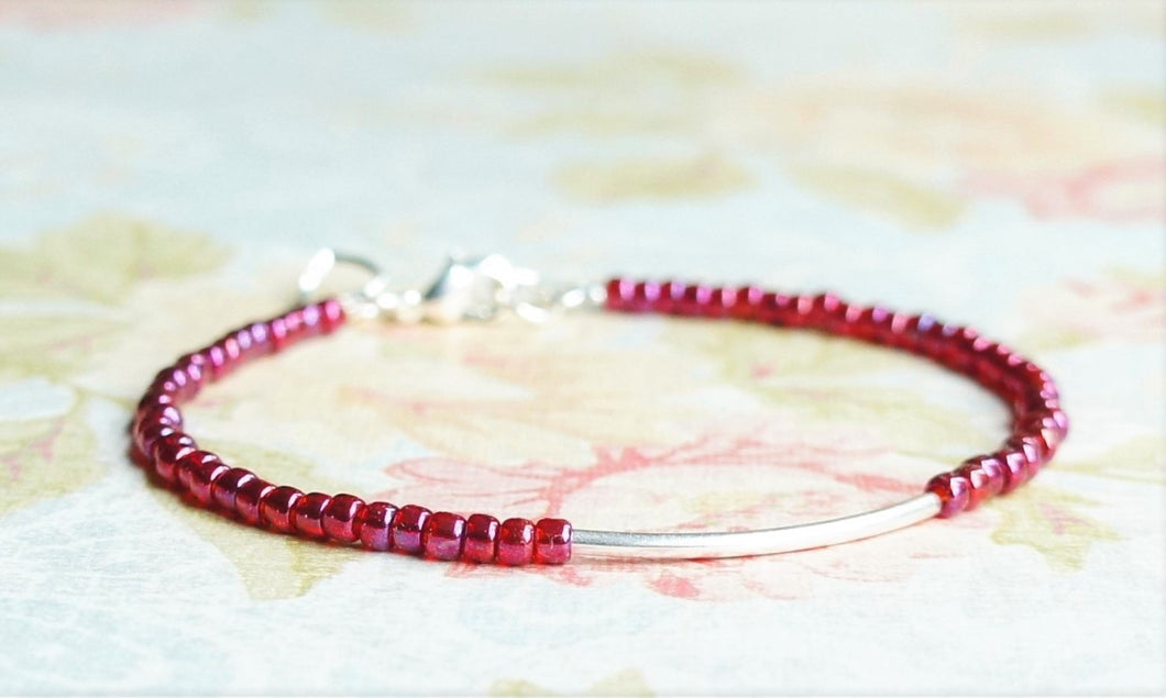 Raspberry Red Silver Bar Bracelet