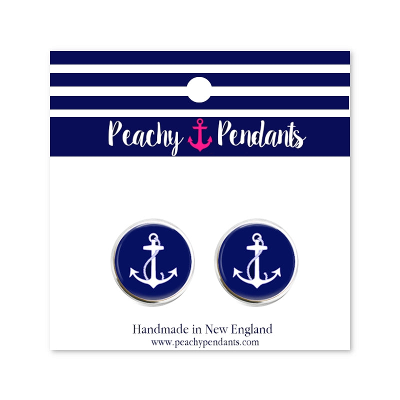 Navy Anchor Stud Earrings