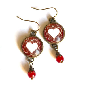 Heart Dangle Earrings With Bead