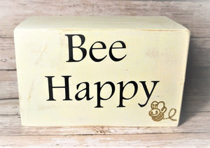 Bee Happy Distressed Wood Block