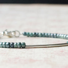 Load image into Gallery viewer, Marbled Turquoise  Blue Bead Bracelet with Sterling Silver Bar
