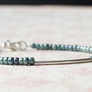 Marbled Turquoise  Blue Bead Bracelet with Sterling Silver Bar