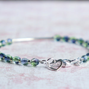 Blue and Green Czech Beads with Sterling Silver Bar