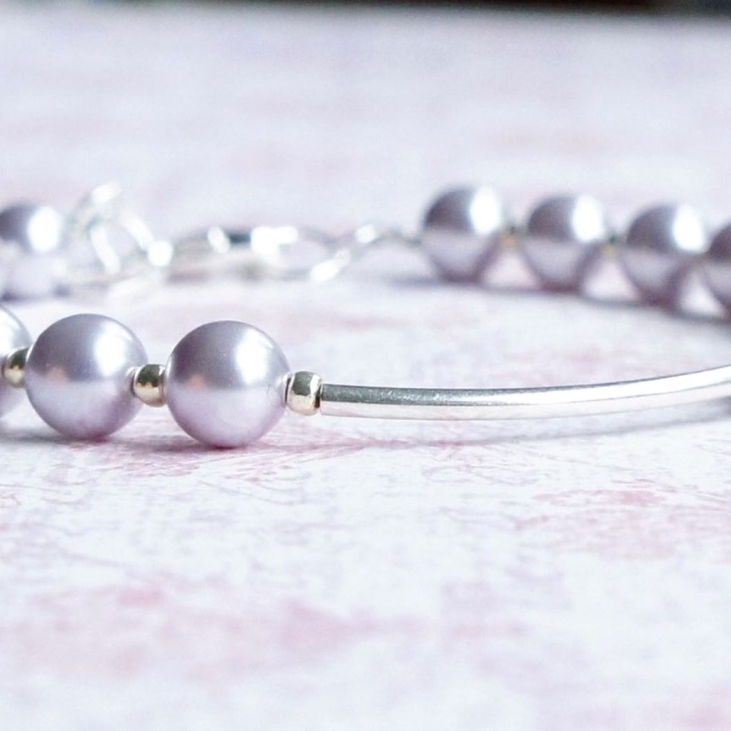 Lavender Swarovski Pearls with Sterling Silver Bar