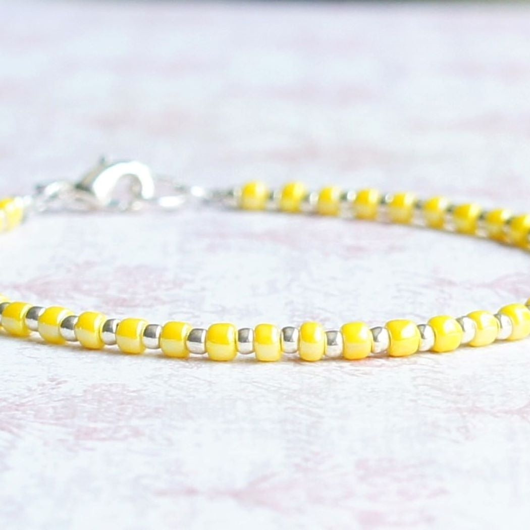 Yellow and Silver Seed Bead Bracelet